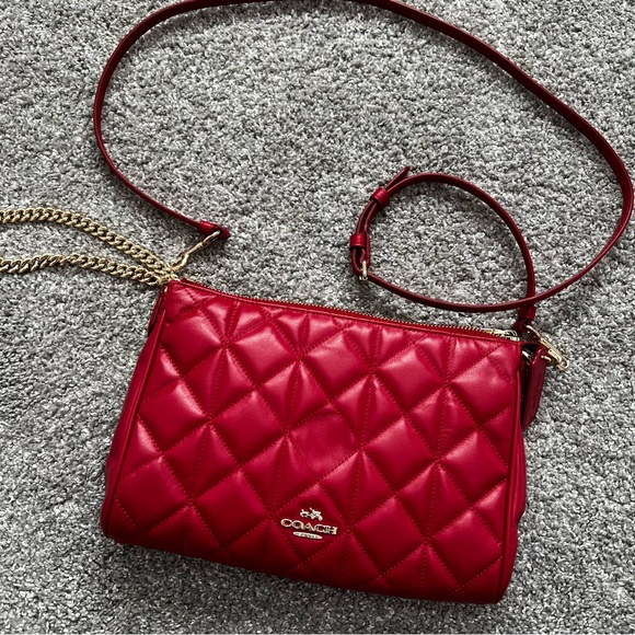 Coach Handbags - Coach quilted diamond crossbody bag NWT leather red color